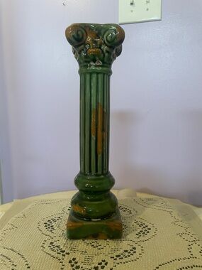 Green Ceramic Column Pedestal candle holder - Home Accents